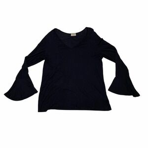 FREE Kisses Long Black Long Bell Sleeve V-Neck Oversized Blouse